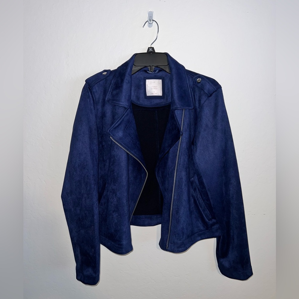 Lauren Conrad Blue Faux Suede Moto Jacket Size L